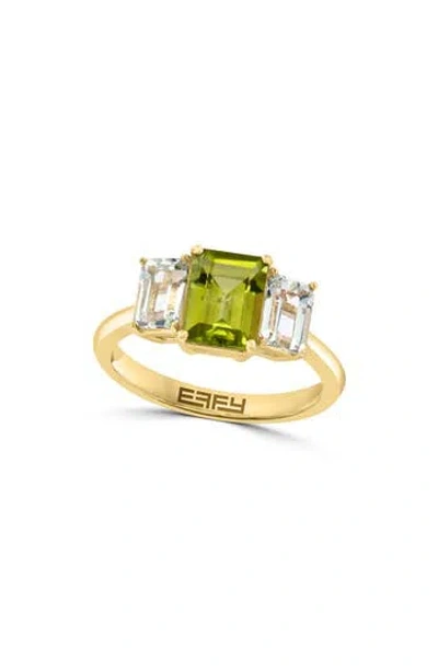 Effy 14k Yellow Gold Emerald Cut Peridot & White Topaz Ring In Green