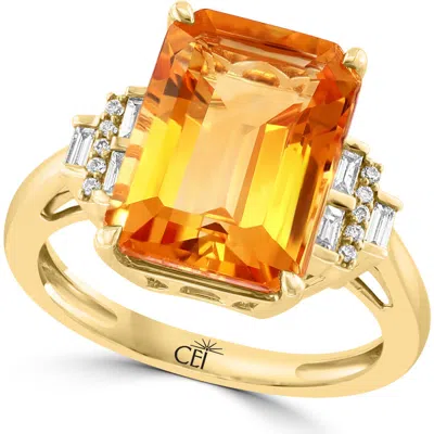 Effy 14k Yellow Gold Emerald-cut Citrine Diamond Statement Ring In Multi