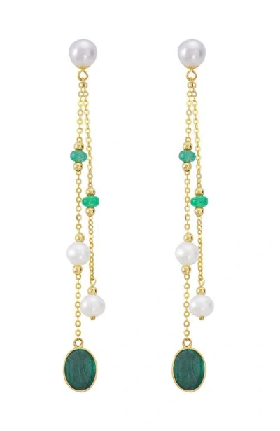 Effy 14k Yellow Gold ,emerald,fresh Water Pearl,malachite Earrings