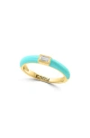 Effy 14k Yellow Gold Enamel & White Sapphire Ring In Blue