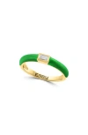 Effy 14k Yellow Gold Enamel & White Sapphire Ring In Green