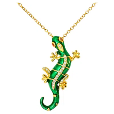 Pre-owned Effy 14k Yellow Gold Enamel Lizard Pendant Estate By