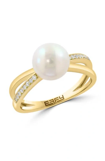 Effy 14k Yellow Gold Floating Freshwater Pearl Diamond Crossover Ring