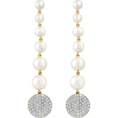 Effy 14k Yellow Gold Fresh Water Pearl & Diamond Drop Earrings In Metallic