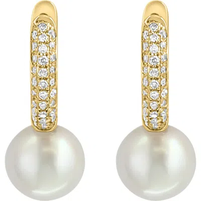 Effy 14k Yellow Gold Fresh Water Pearl Diamond Huggie Earrings