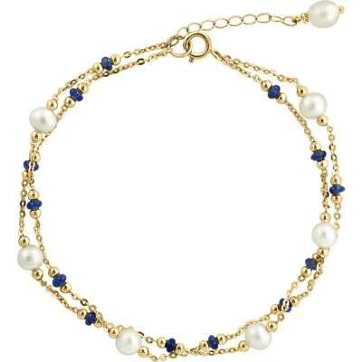 Effy 14k Yellow Gold ,fresh Water Pearl,sapphire Bracelet