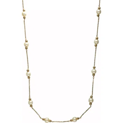 Effy 14k Yellow Gold Freshwater Pearl And Polished Bead Station Necklace