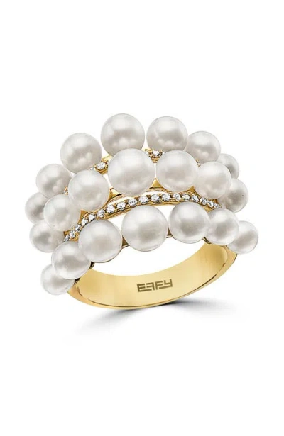 Effy 14k Yellow Gold Freshwater Pearl Diamond Bubble Ring In Multi