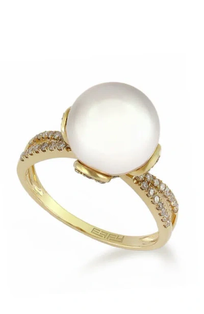 Effy 14k Yellow Gold Freshwater Pearl Diamond Solitaire Ring
