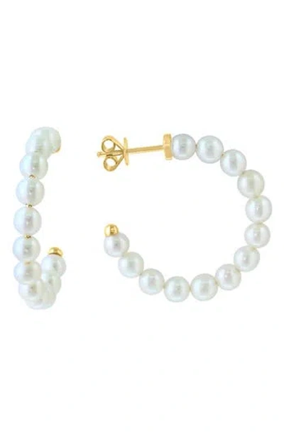 Effy 14k Yellow Gold Freshwater Pearl Hoop Earrings In White