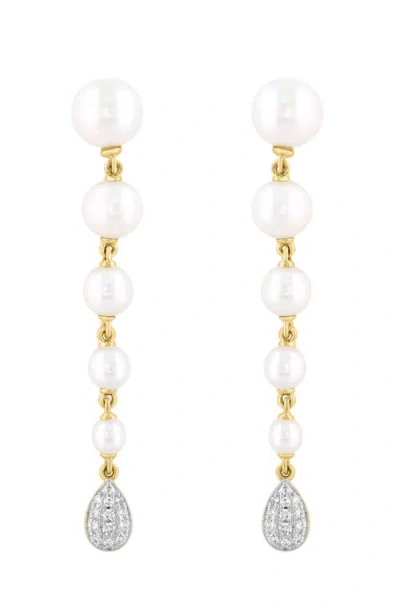 Effy 14k Yellow Gold Graduated Fresh Water Pearl Diamond Drop Earrings In White