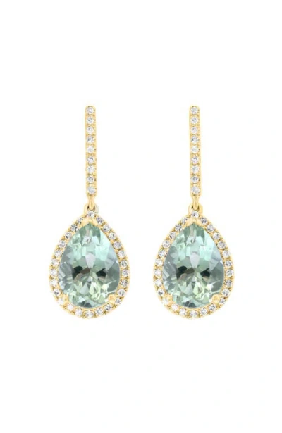 Effy 14k Yellow Gold Green Amethyst & Diamond Halo Drop Earrings