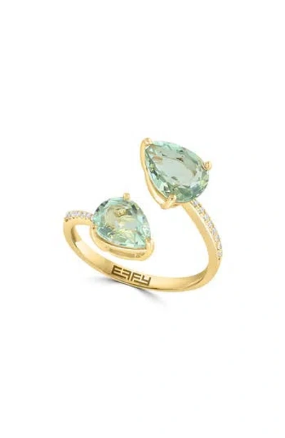 Effy 14k Yellow Gold Green Quartz & Diamond Bypass Ring In Yellow Gold/green