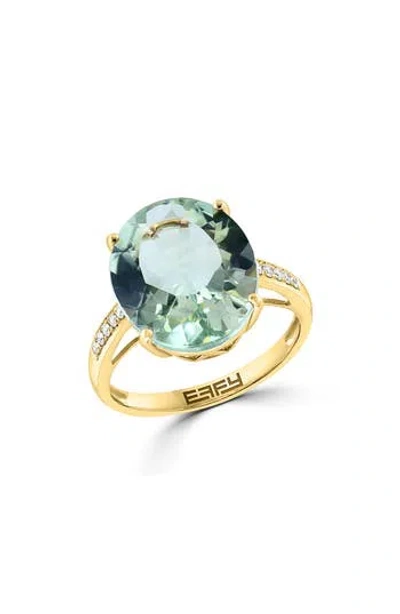 Effy 14k Yellow Gold Green Quartz & Diamond Ring