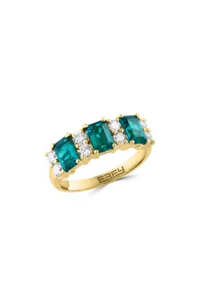Effy 14k Yellow Gold Lab Created Gem & Lab Created Diamond Ring In Green