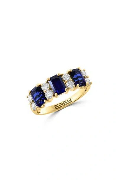 Effy 14k Yellow Gold Lab-created Semiprecious Stone & Diamond Ring In Blue