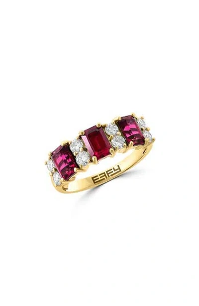 Effy 14k Yellow Gold Lab-created Semiprecious Stone & Diamond Ring In Red