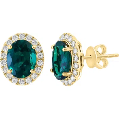 Effy 14k Yellow Gold Lab Grown Diamond & Lab Grown Emerald Oval Stud Earrings In Multi