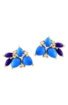 Effy 14k Yellow Gold Lapis Lazui, Turquoise & Diamond Cluster Stud Earrings In Blue