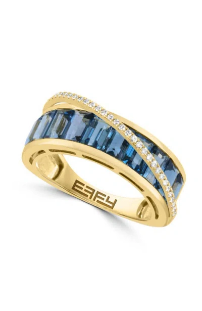 Effy 14k Yellow Gold London Blue Topaz & Diamond Channel Set Ring