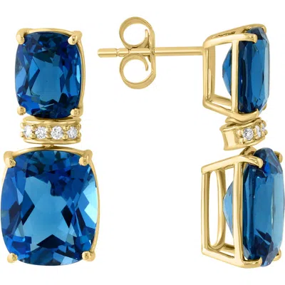 Effy 14k Yellow Gold London Blue Topaz & Diamond Drop Earrings