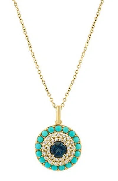Effy 14k Yellow Gold London Blue Topaz, Turquoise & Diamond Pendant Necklace
