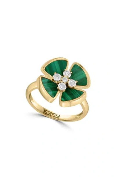 Effy 14k Yellow Gold Malachite & Diamond Flower Ring In Yellow Gold/green