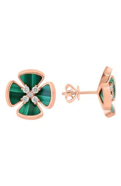 Effy 14k Yellow Gold Malachite & Diamond Flower Stud Earrings