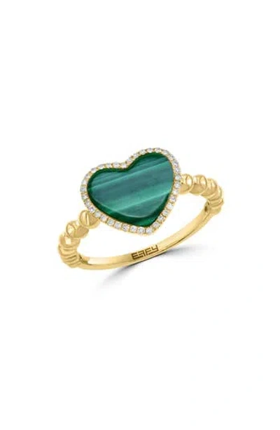 Effy 14k Yellow Gold, Malachite & Diamond Heart Ring In Green