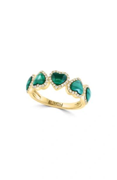 Effy 14k Yellow Gold, Malachite & Diamond Hearts Ring In Green