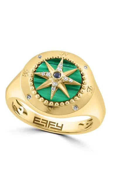 Effy 14k Yellow Gold Malachite Compass Ring With Black & White Diamonds In Green