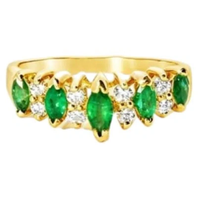 Pre-owned Effy 14k Yellow Gold Marquise Emerald Diamond Ring Estate By