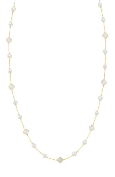 Effy 14k Yellow Gold Mother-of-pearl & Freshwater Pearl Clover Station Necklace