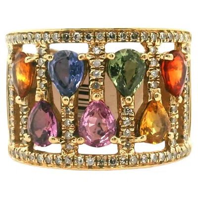 Pre-owned Effy 14k Yellow Gold Multi Color Gemstone And Diamond Ring