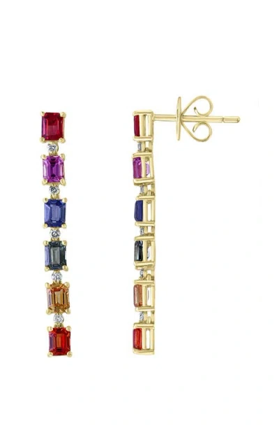 Effy 14k Yellow Gold Multi Sapphire Drop Earrings In White