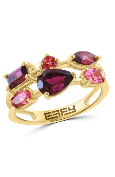 Effy 14k Yellow Gold Multi Shape Rhodolite & Pink Tourmaline Band Ring In Purple