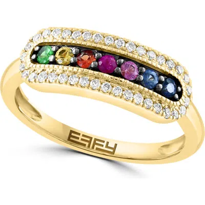 Effy 14k Yellow Gold Multicolor Sapphire & Diamond Ring