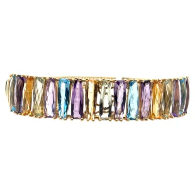 Pre-owned Effy 14k Yellow Gold Multicolored Gemstone Bangle Bracelet