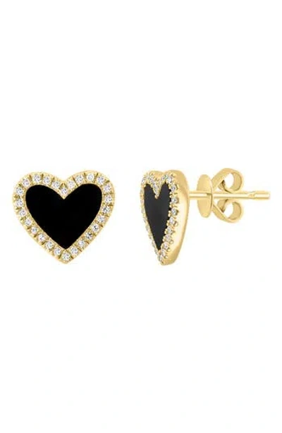 Effy 14k Yellow Gold Onyx & Diamond Halo Heart Stud Earrings