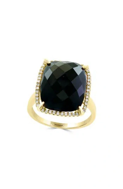 Effy 14k Yellow Gold Onyx & Diamond Halo Ring