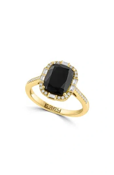 Effy 14k Yellow Gold Onyx & Diamond Halo Ring