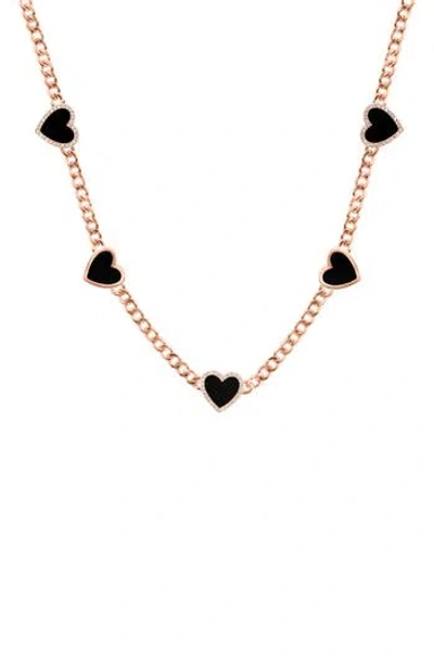 Effy 14k Yellow Gold Onyx & Diamond Heart Station Necklace