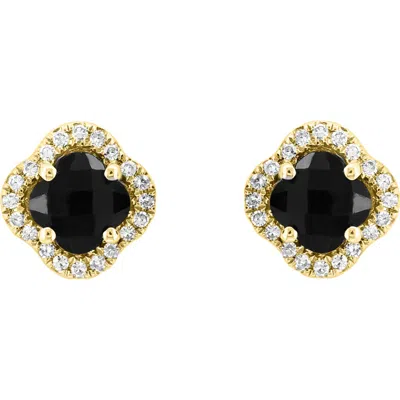 Effy 14k Yellow Gold Onyx Clover & Diamond Halo Earrings In Red