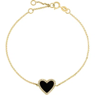 Effy 14k Yellow Gold Onyx Diamond Halo Heart Bracelet