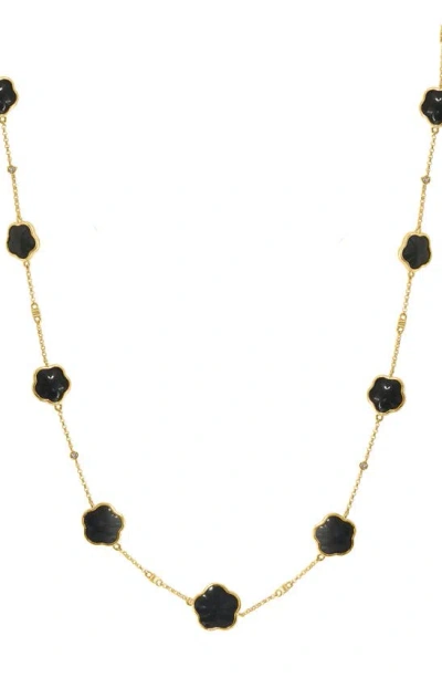 Effy 14k Yellow Gold Onyx Flower & Diamond Station Necklace In Black