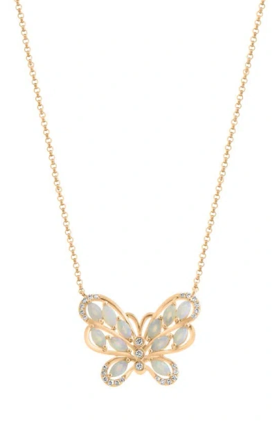 Effy 14k Yellow Gold Opal & Diamond Butterfly Pendant Necklace
