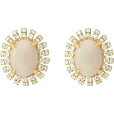 Effy 14k Yellow Gold Opal Diamond Halo Stud Earrings