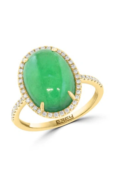 Effy 14k Yellow Gold Oval Jade & Pavé Diamond Ring