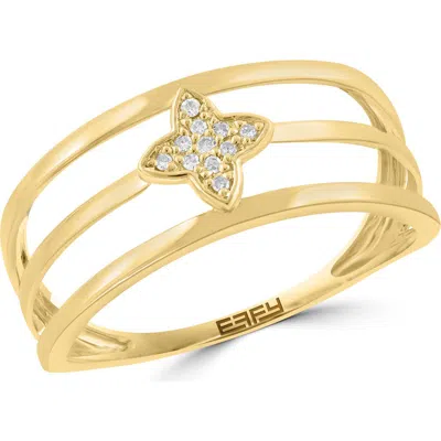 Effy 14k Yellow Gold Pavé Diamond Clover Triple Band Ring In Gray