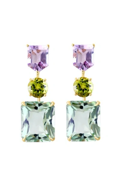 Effy 14k Yellow Gold ,pink Amethyst,green Amethyst,peridot Earrings